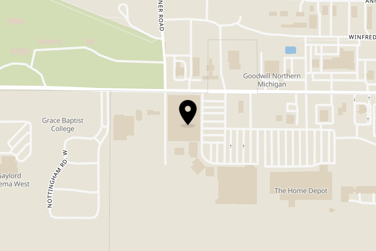 Map showing the location of Scalawags Whitefish & Chips Food Truck - MI-FT-001 - Pellston on 1425 W Main St in Gaylord