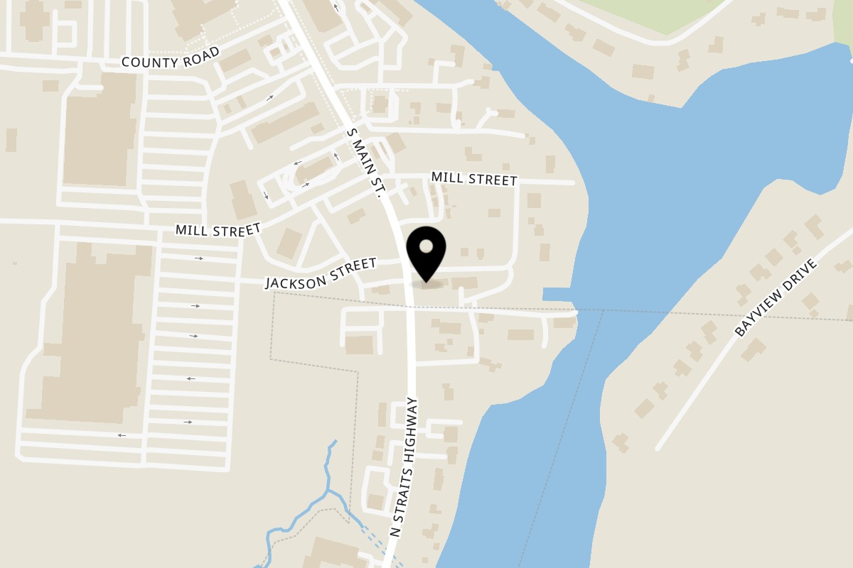 Map showing the location of Scalawags Whitefish & Chips Cheboygan, MI on 1203 S Main St in Cheboygan